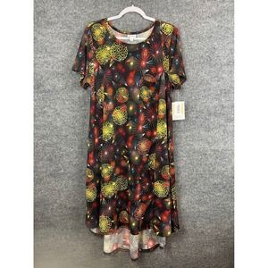 LuLaRoe Carly Dress Womens XL Black Fireworks New Short Sleeve High Low Swing